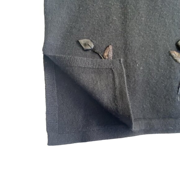 KAREN SCOTT Black Wool Blend Beaded Floral Appliqué Sweater Pullover M - Picture 6 of 12